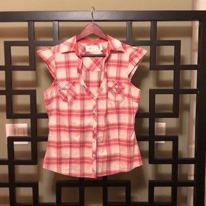Plaid Cap Sleeve Guess Top